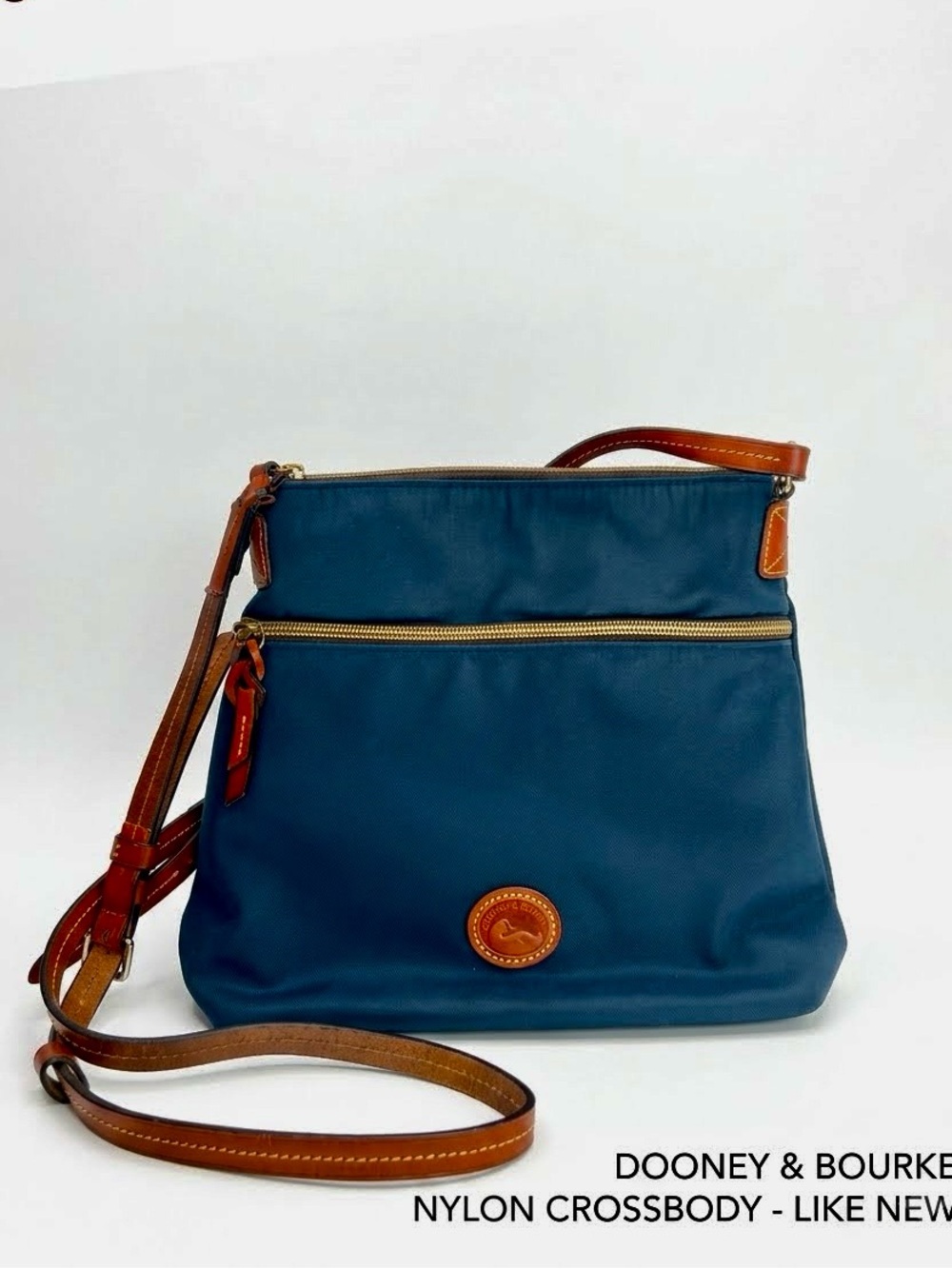 Dooney & Bourke Teal Nylon Crossbody with Tan Leather Trim